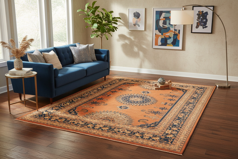 handmade Traditional Kafkaz Rust Blue Hand Knotted RECTANGLE 100% WOOL area rug 8' x 10'