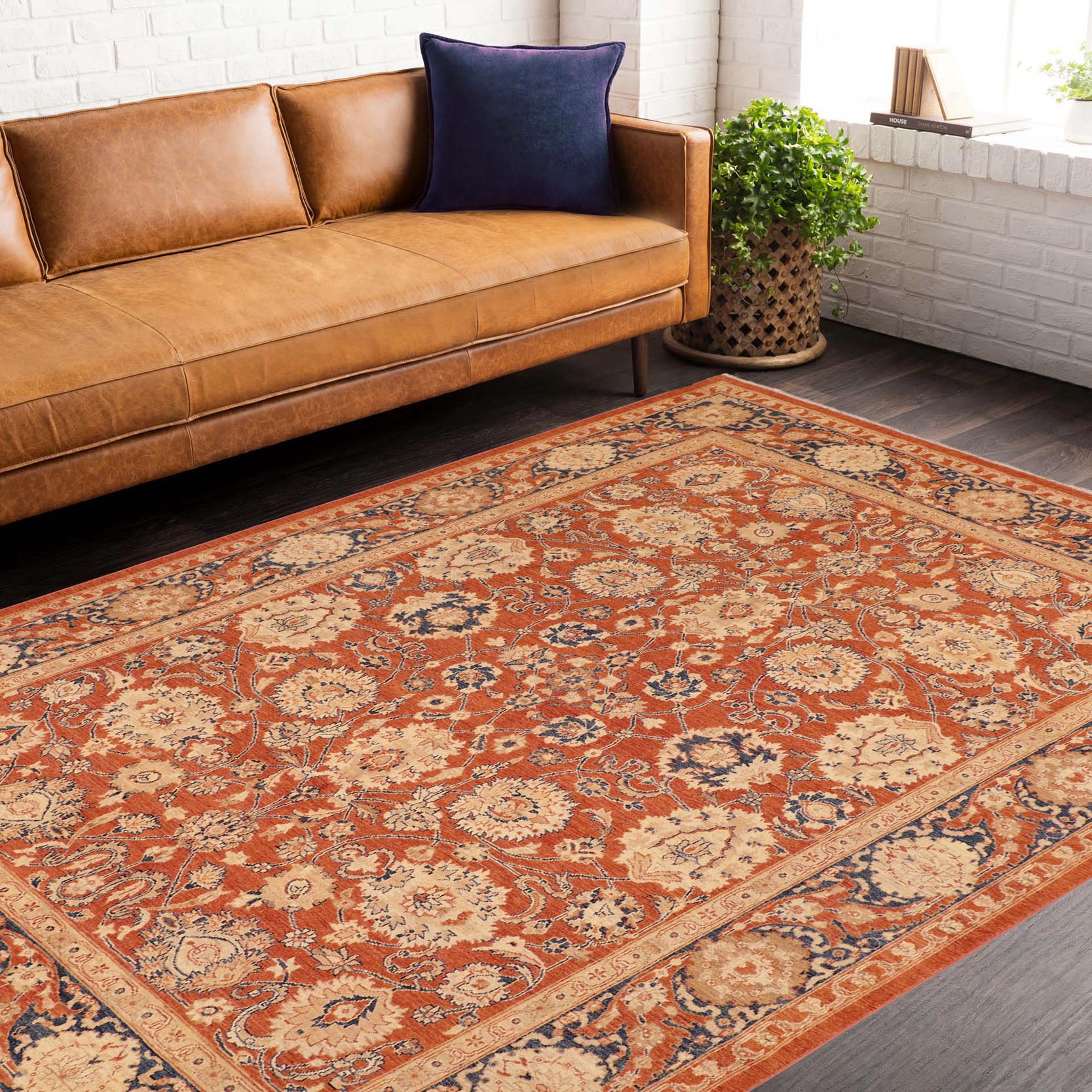 handmade Traditional Kafkaz Rust Blue Hand Knotted RECTANGLE 100% WOOL area rug 8x10