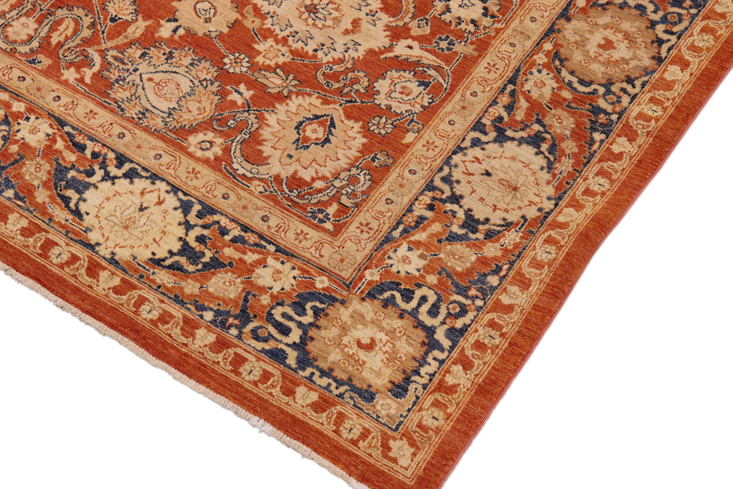 handmade Traditional Kafkaz Rust Blue Hand Knotted RECTANGLE 100% WOOL area rug 8x10