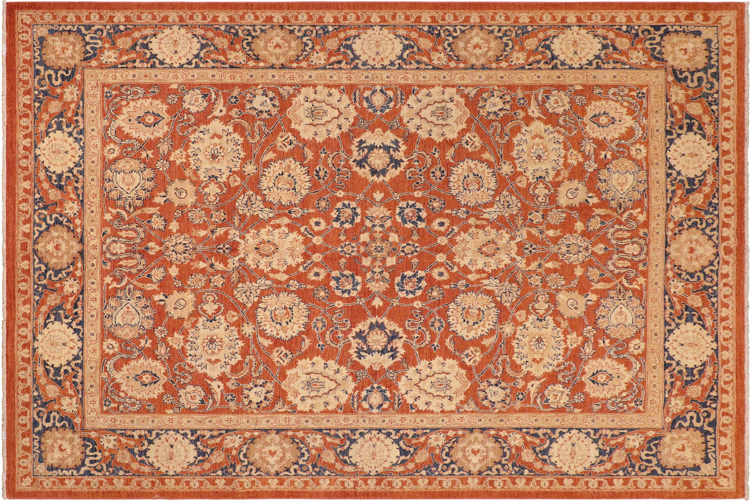 handmade Traditional Kafkaz Rust Blue Hand Knotted RECTANGLE 100% WOOL area rug 8x10