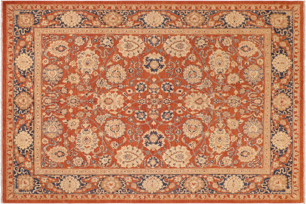 handmade Traditional Kafkaz Rust Blue Hand Knotted RECTANGLE 100% WOOL area rug 8x10