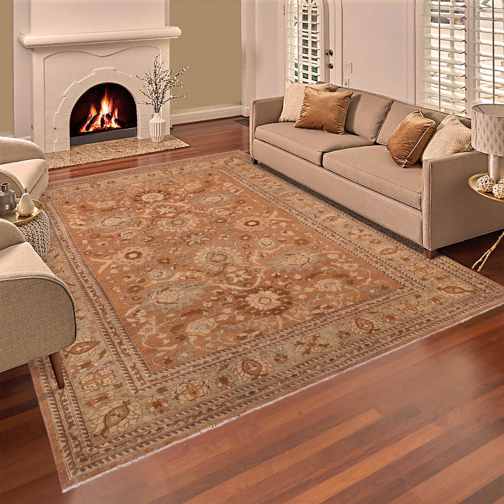 handmade Traditional Kafkaz Lt. Brown Lt. Green Hand Knotted RECTANGLE 100% WOOL area rug 8x10