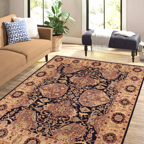 handmade Traditional Kafkaz Blue Tan Hand Knotted RECTANGLE 100% WOOL area rug 8x10