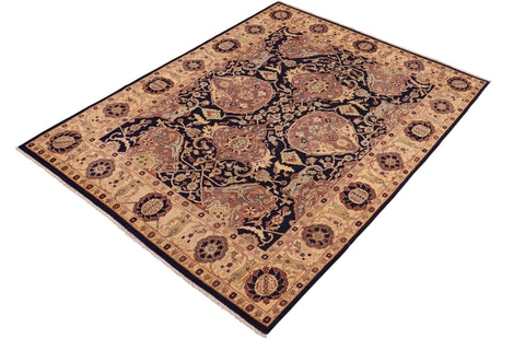 handmade Traditional Kafkaz Blue Tan Hand Knotted RECTANGLE 100% WOOL area rug 8x10