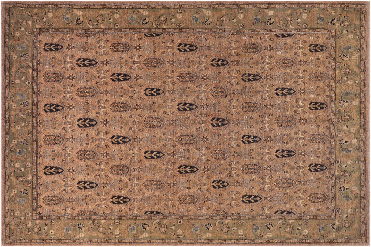 handmade Transitional Kafkaz Tan Lt. Green Hand Knotted RECTANGLE 100% WOOL area rug 8' x 10'