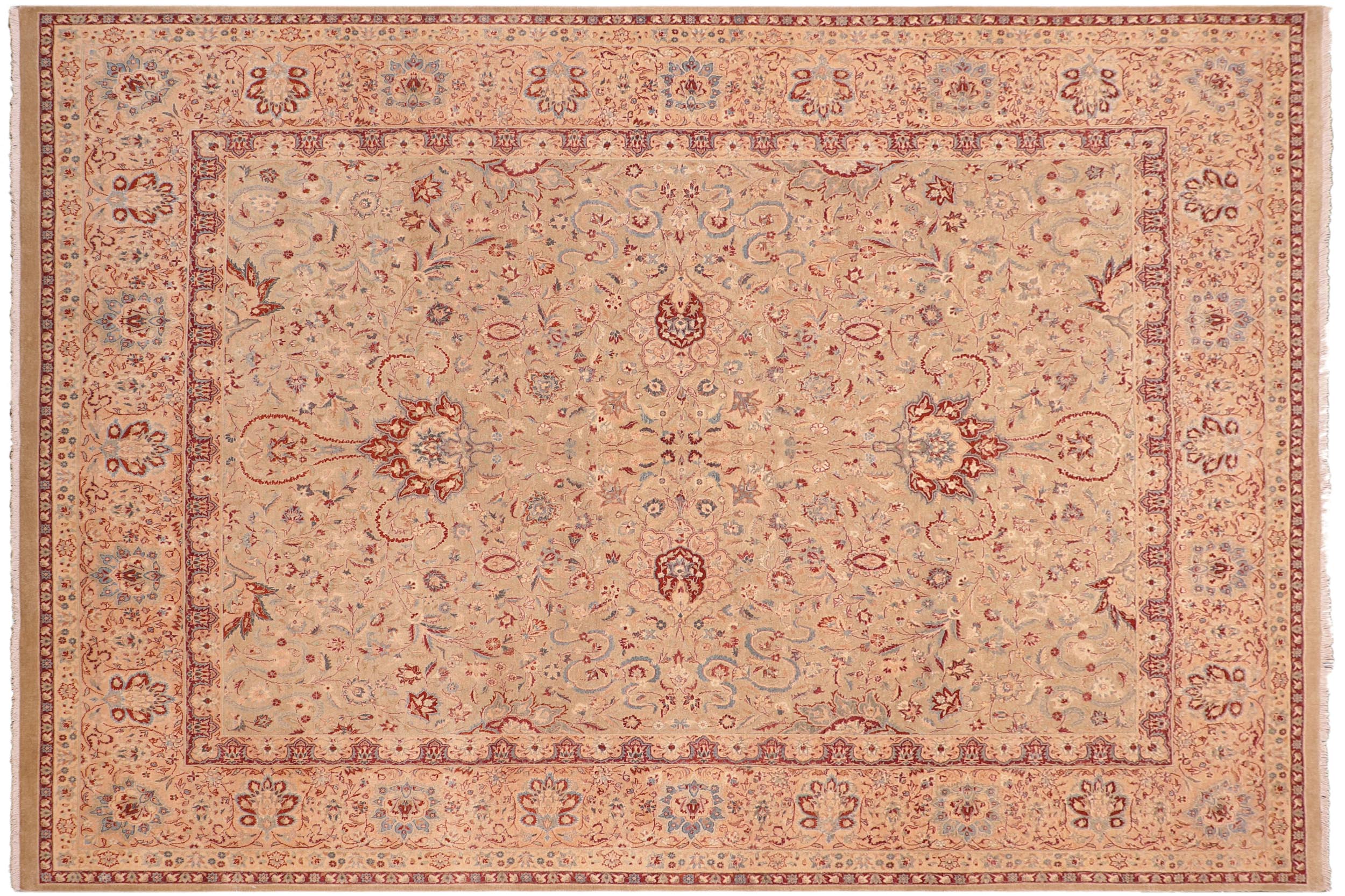 handmade Traditional Kashan Taupe Tan Hand Knotted RECTANGLE 100% WOOL area rug 8 x 10