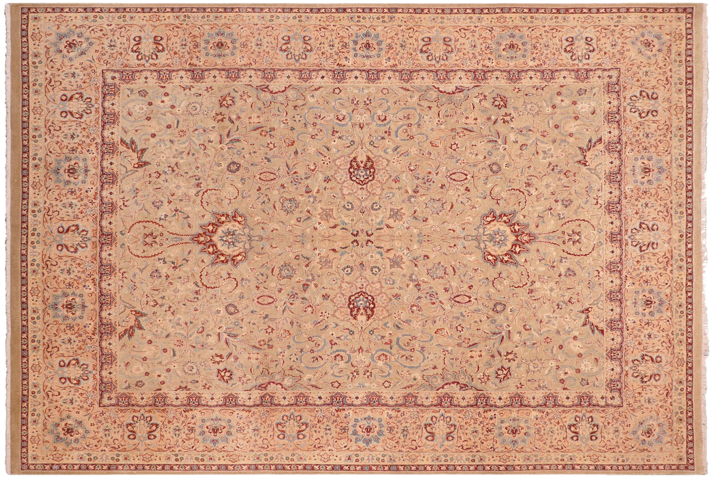 handmade Traditional Kashan Taupe Tan Hand Knotted RECTANGLE 100% WOOL area rug 8x10