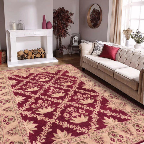 handmade Transitional Kafkaz Magenta Beige Hand Knotted RECTANGLE 100% WOOL area rug 8' x 10'