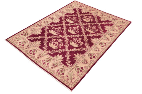 handmade Transitional Kafkaz Magenta Beige Hand Knotted RECTANGLE 100% WOOL area rug 8' x 10'