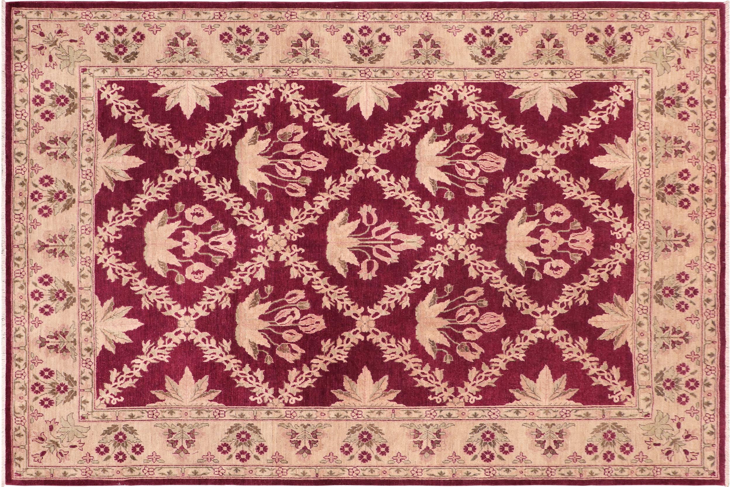 handmade Transitional Kafkaz Magenta Beige Hand Knotted RECTANGLE 100% WOOL area rug 8' x 10'
