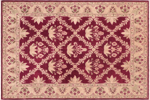 handmade Transitional Kafkaz Magenta Beige Hand Knotted RECTANGLE 100% WOOL area rug 8' x 10'