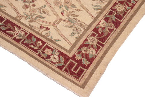 handmade Transitional Kafkaz Beige Wine Red Hand Knotted RECTANGLE 100% WOOL area rug 8' x 10'