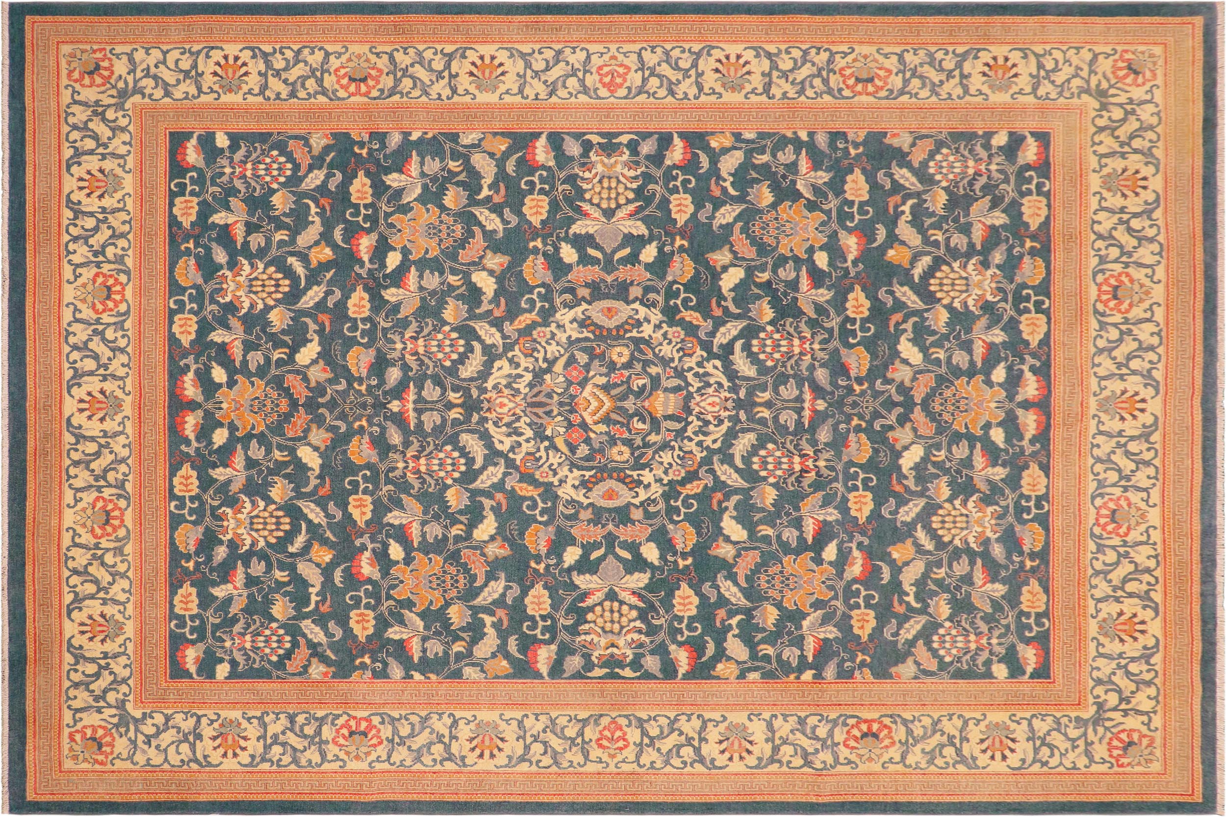 handmade Traditional Kafkaz Green Teal Hand Knotted RECTANGLE 100% WOOL area rug 8x10