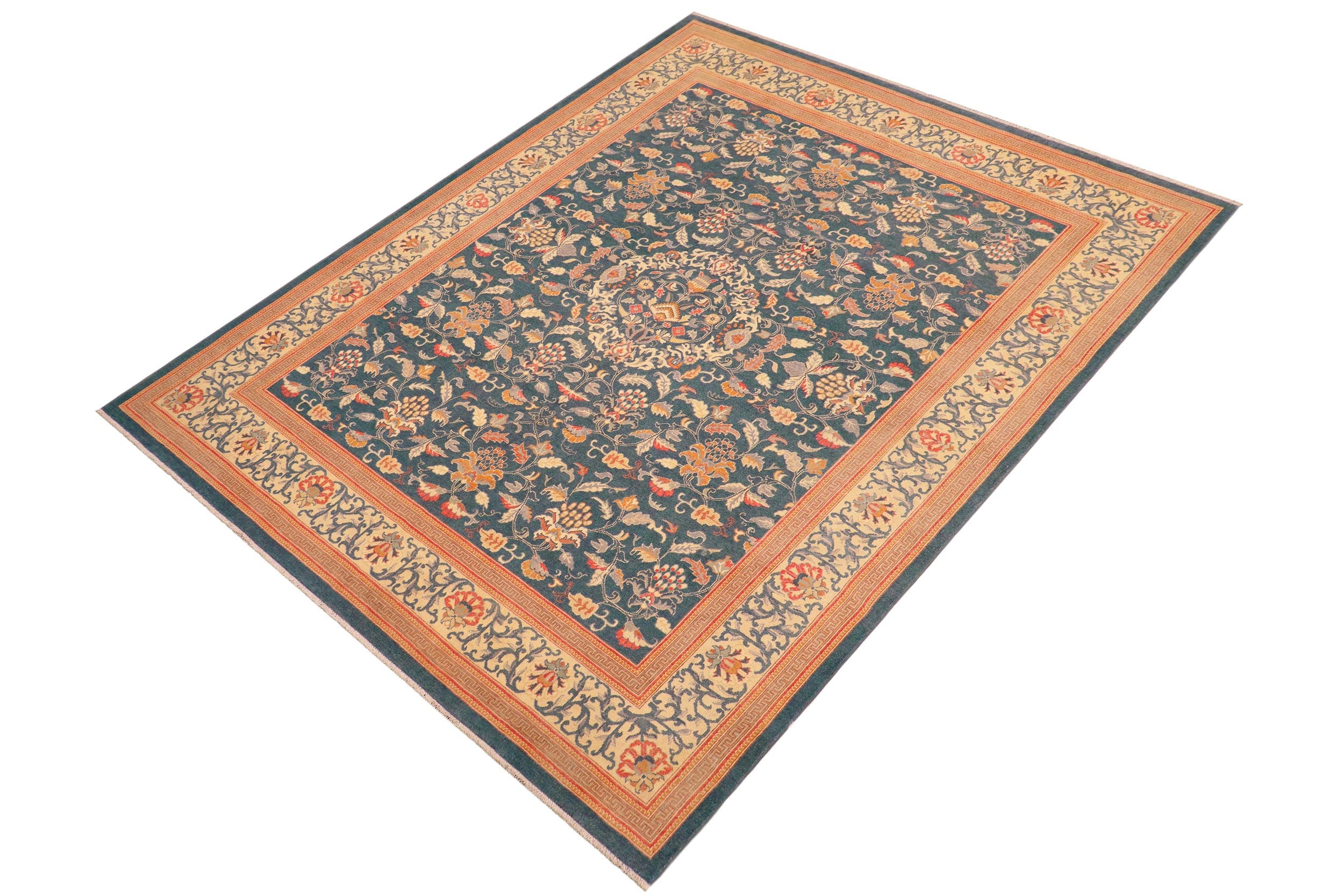 handmade Traditional Kafkaz Green Teal Hand Knotted RECTANGLE 100% WOOL area rug 8x10