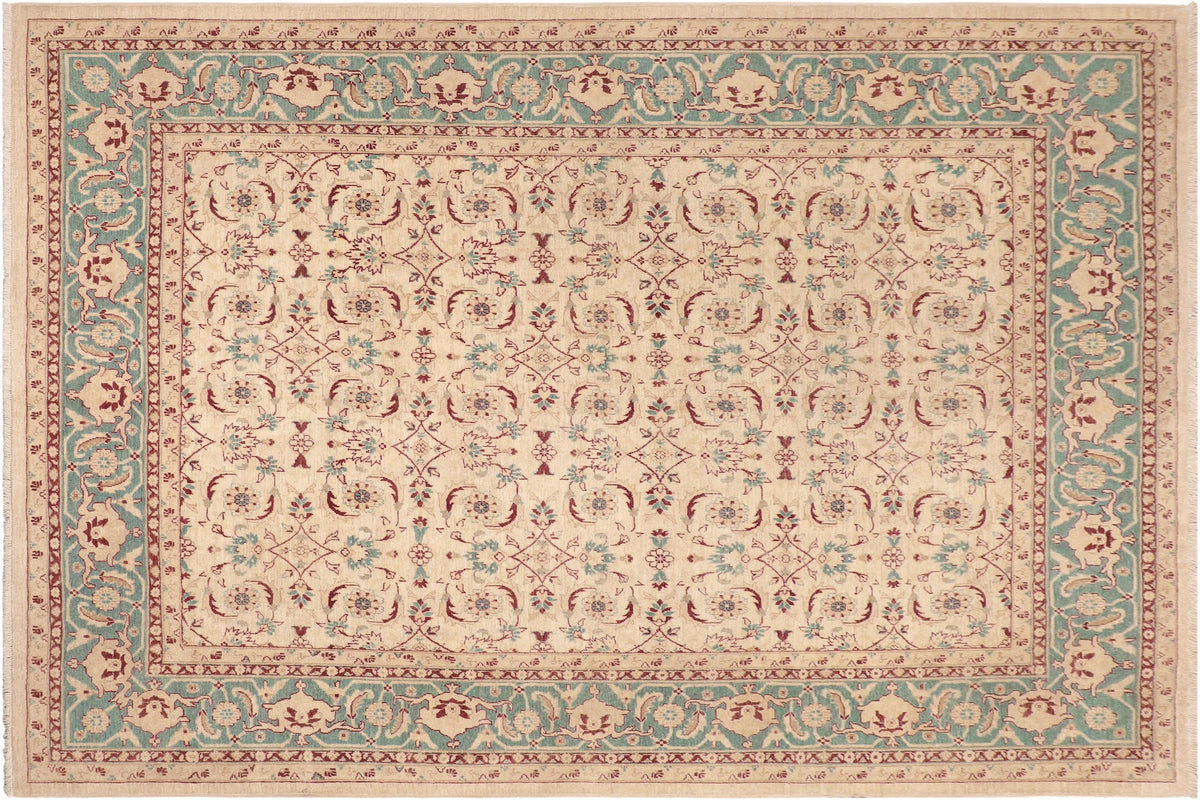 handmade Transitional Kafkaz Beige Green Hand Knotted RECTANGLE 100% WOOL area rug 8' x 10'