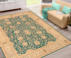 handmade Traditional Kafkaz Green Tan Hand Knotted RECTANGLE 100% WOOL area rug 8X10