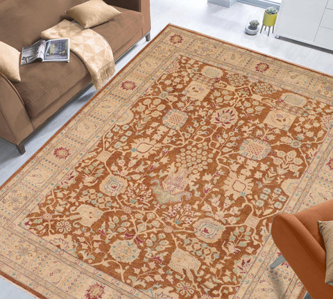 handmade Transitional Kafkaz Brown Beige Hand Knotted RECTANGLE 100% WOOL area rug 8' x 10'