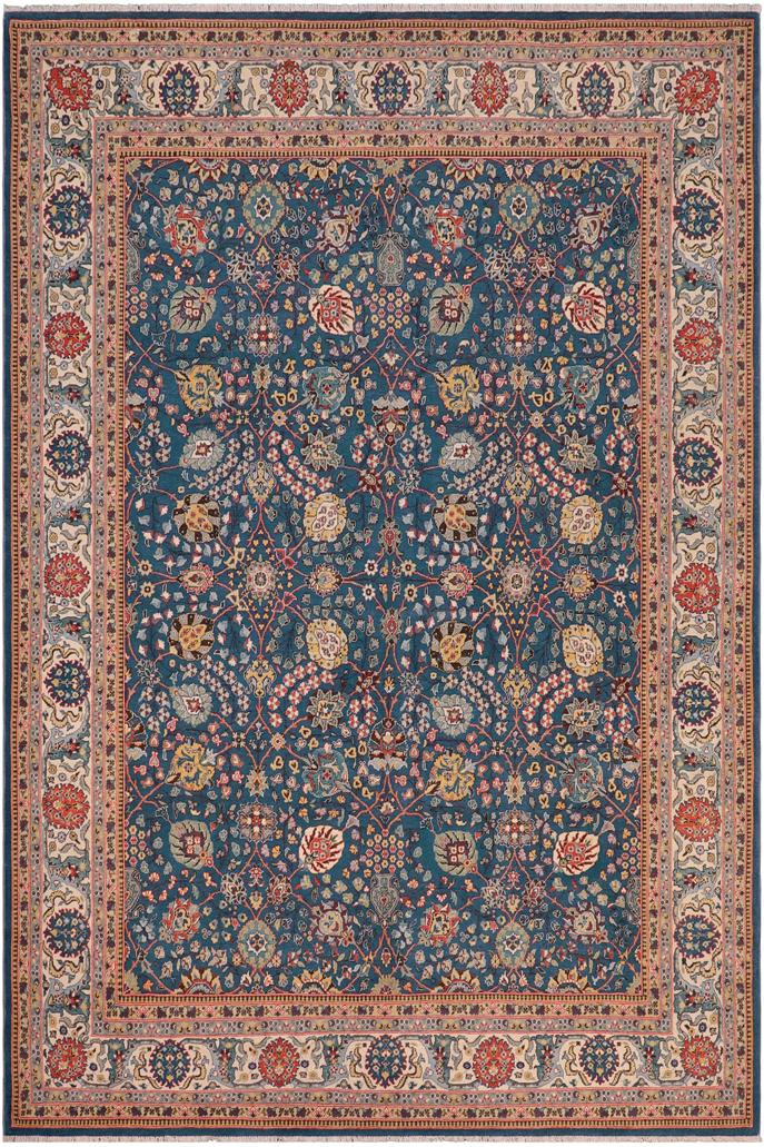 handmade Traditional Design Teal Ivory Hand Knotted RECTANGLE 100% WOOL area rug 8'X10'