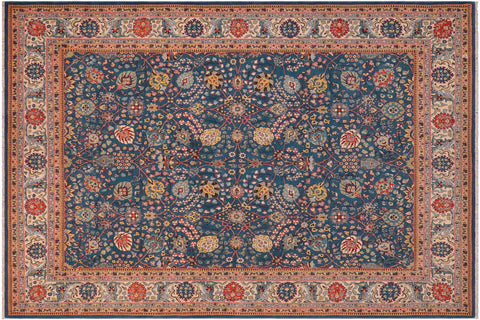 handmade Traditional Design Teal Ivory Hand Knotted RECTANGLE 100% WOOL area rug 8' x 10'