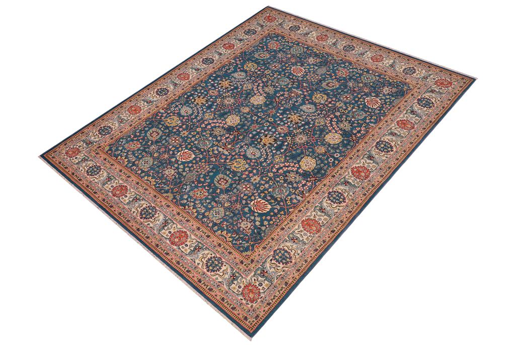 handmade Traditional Design Teal Ivory Hand Knotted RECTANGLE 100% WOOL area rug 8'X10'