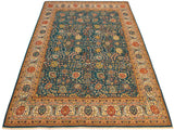 handmade Traditional Design Teal Ivory Hand Knotted RECTANGLE 100% WOOL area rug 8x10