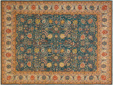 handmade Traditional Design Teal Ivory Hand Knotted RECTANGLE 100% WOOL area rug 8x10