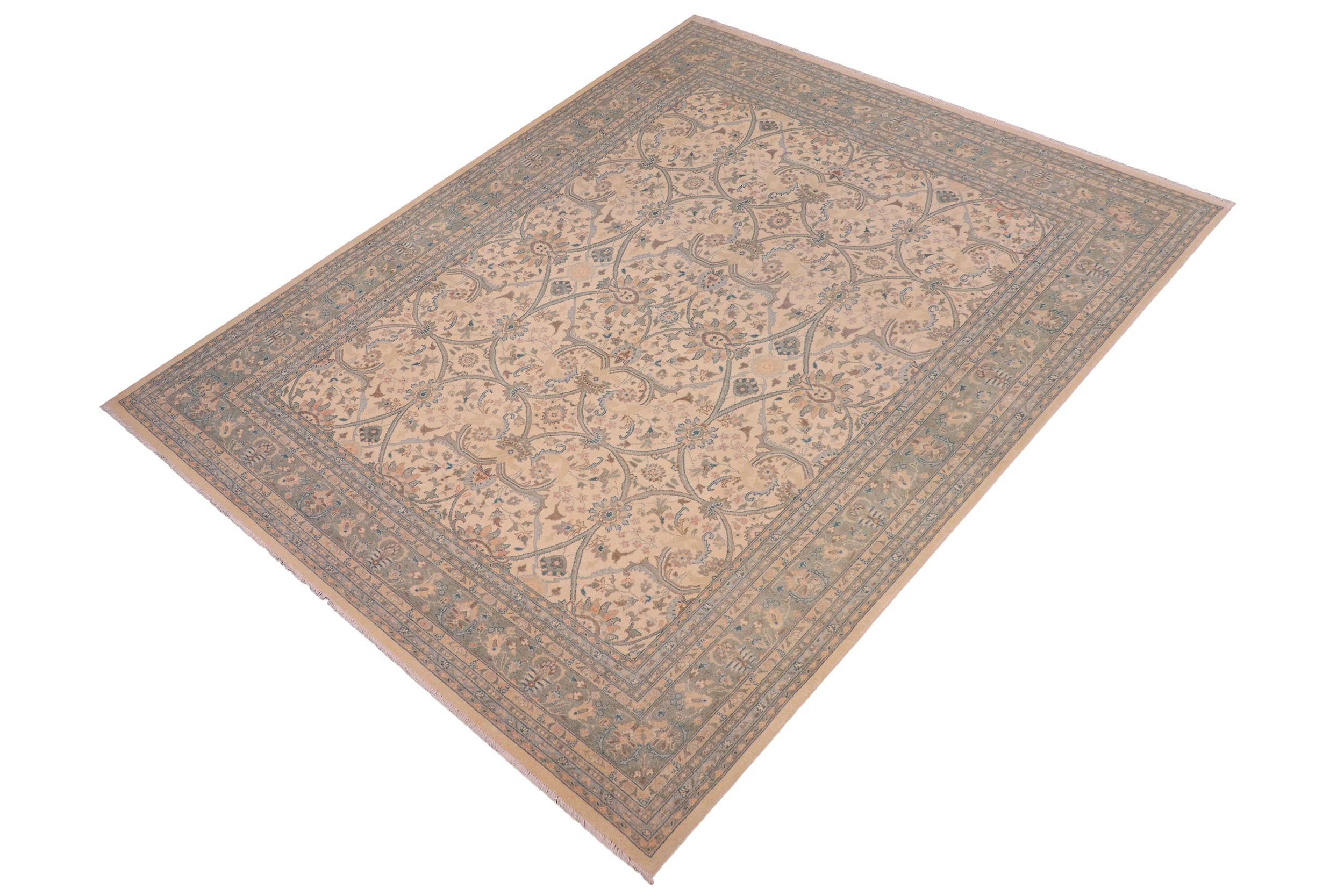 handmade Traditional Kafkaz Beige Green Hand Knotted RECTANGLE 100% WOOL area rug 8x10