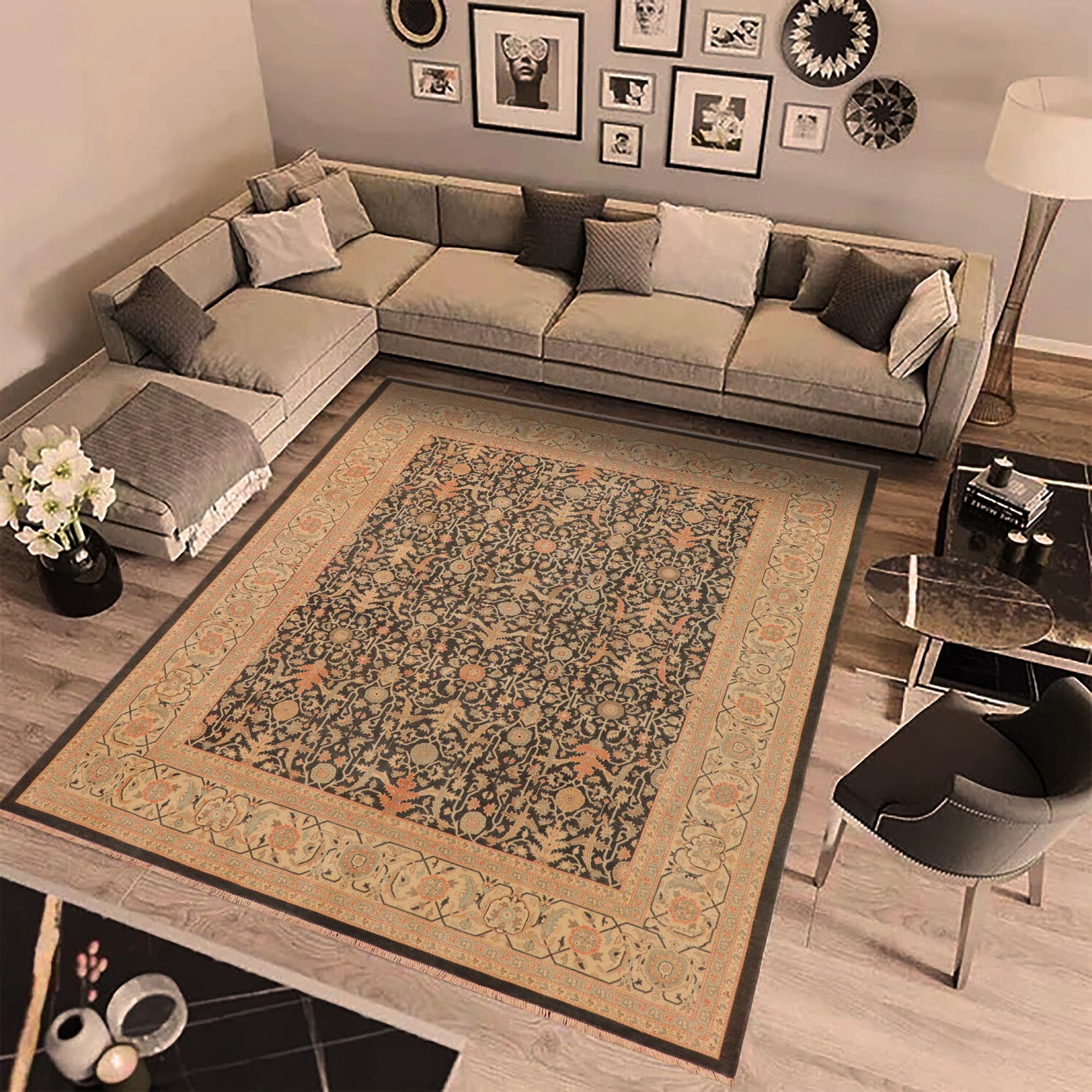 handmade Transitional Kafkaz Drk.green Beige Hand Knotted RECTANGLE 100% WOOL area rug 8x10