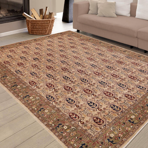 handmade Transitional Kafkaz Tan Green Hand Knotted RECTANGLE 100% WOOL area rug 9' x 12'