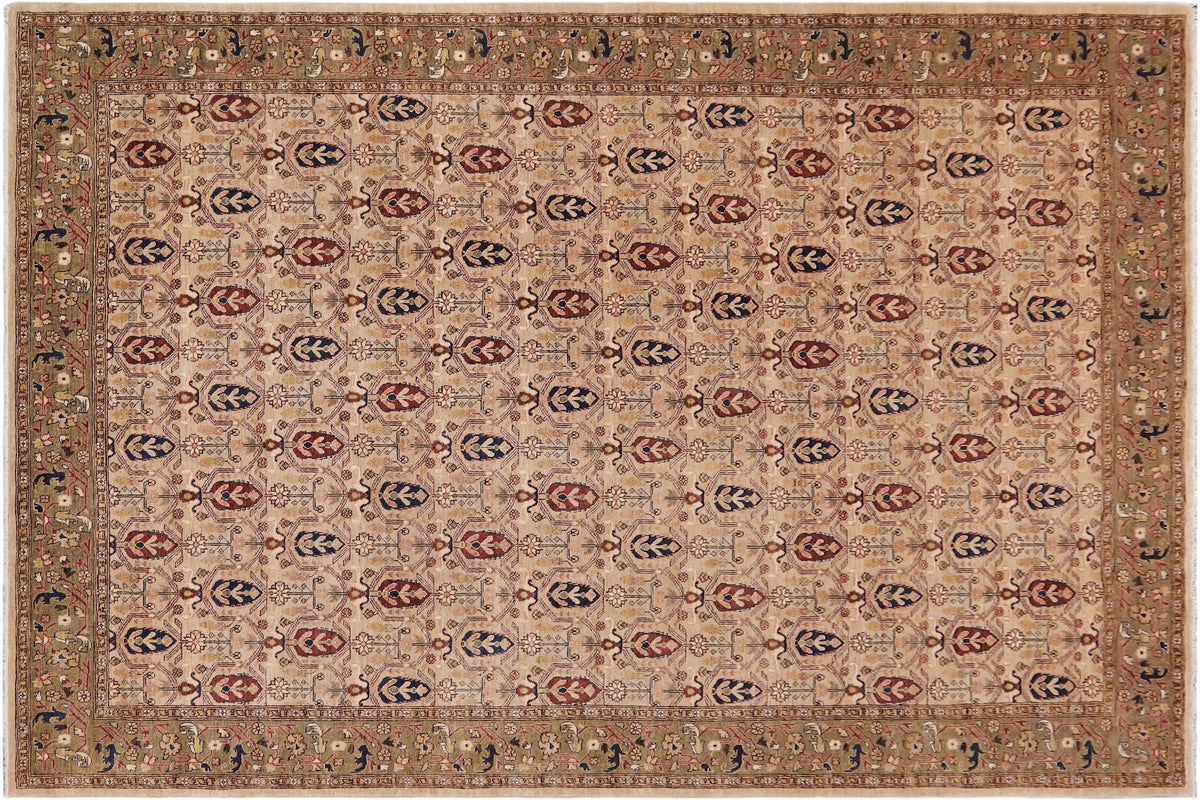 handmade Transitional Kafkaz Tan Green Hand Knotted RECTANGLE 100% WOOL area rug 9' x 12'