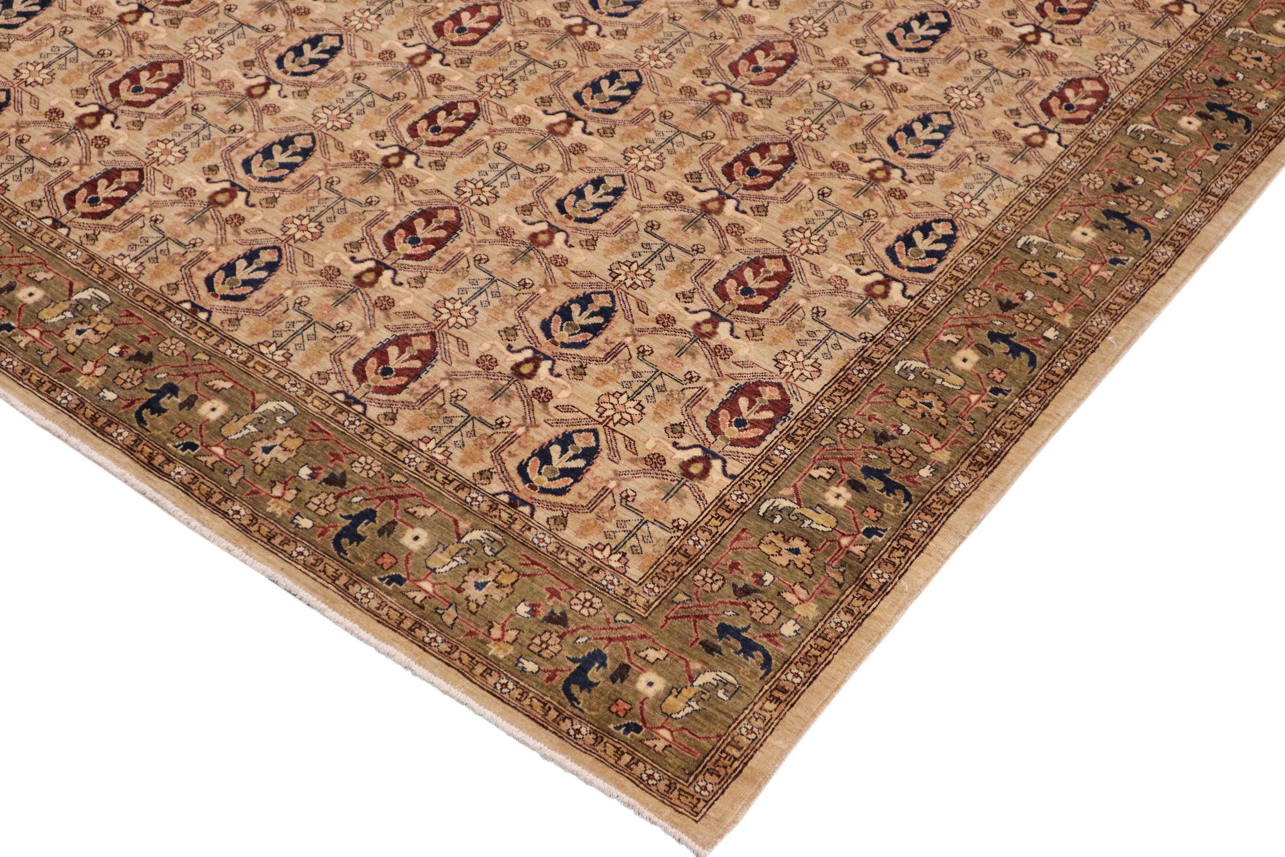 handmade Transitional Kafkaz Tan Green Hand Knotted RECTANGLE 100% WOOL area rug 9' x 12'