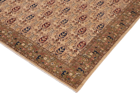 handmade Transitional Kafkaz Tan Green Hand Knotted RECTANGLE 100% WOOL area rug 9' x 12'