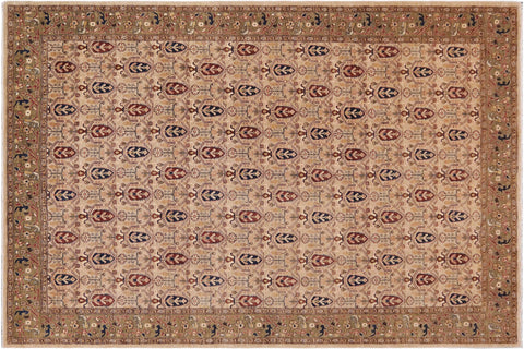 handmade Transitional Kafkaz Tan Green Hand Knotted RECTANGLE 100% WOOL area rug 9' x 12'