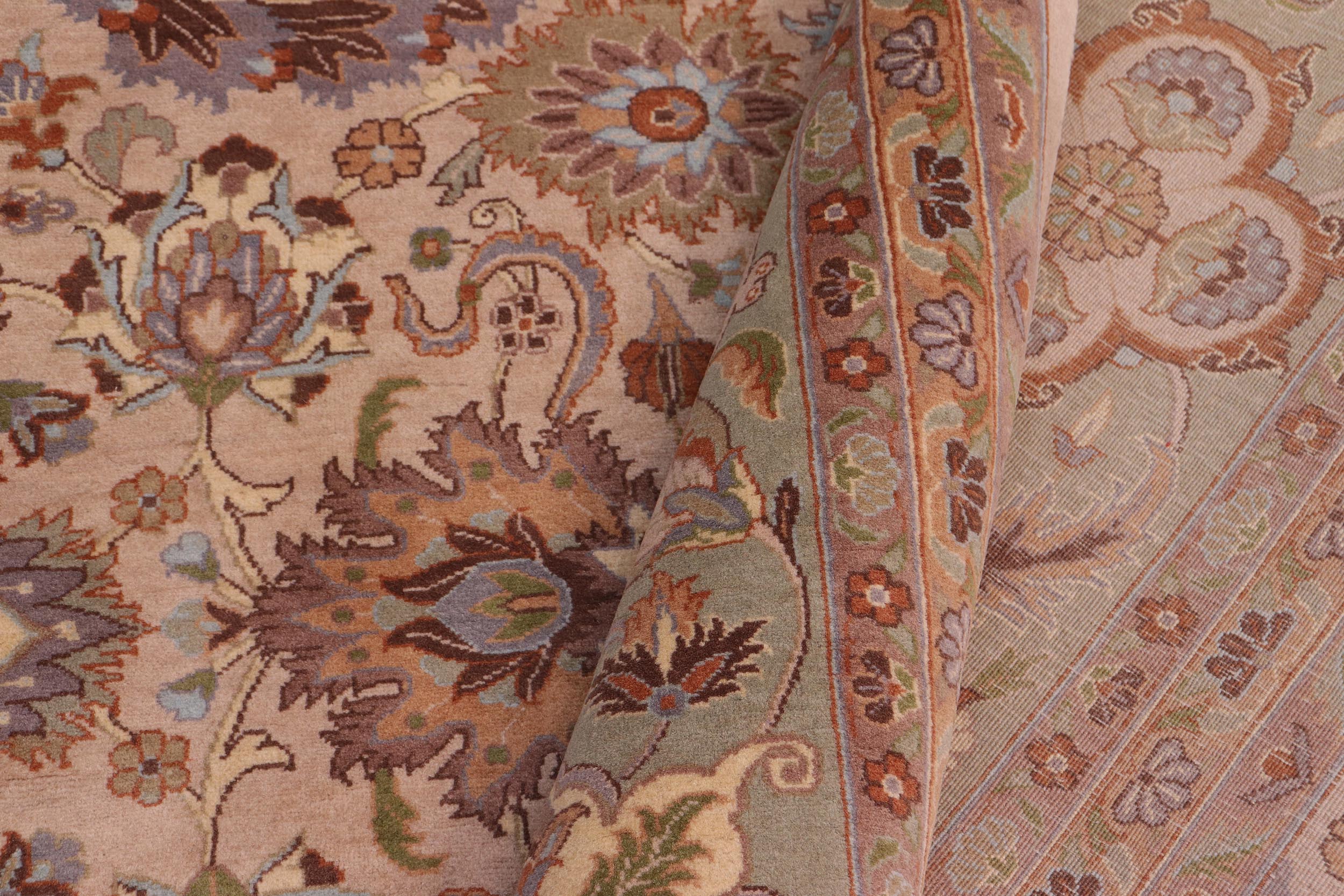 handmade Transitional Mehal Tan Lt. Green Hand Knotted RECTANGLE 100% WOOL area rug 9x12