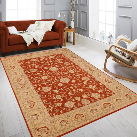 handmade Traditional Kafkaz Rust Beige Hand Knotted RECTANGLE 100% WOOL area rug 9X13