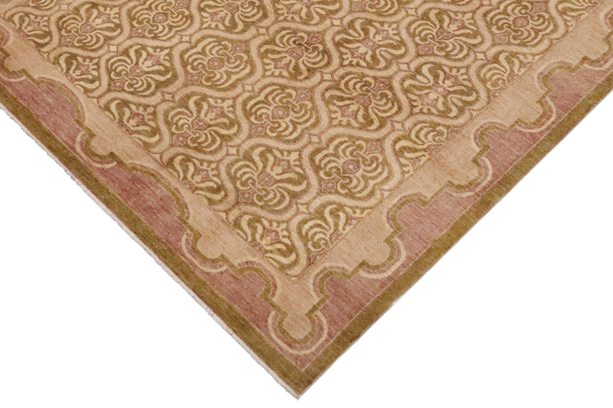 handmade Transitional Kafkaz Lt. Green Tan Hand Knotted RECTANGLE 100% WOOL area rug 9' x 12'