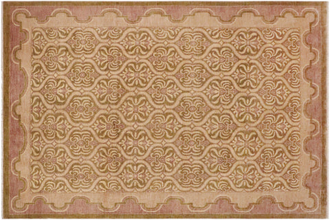 handmade Transitional Kafkaz Lt. Green Tan Hand Knotted RECTANGLE 100% WOOL area rug 9' x 12'