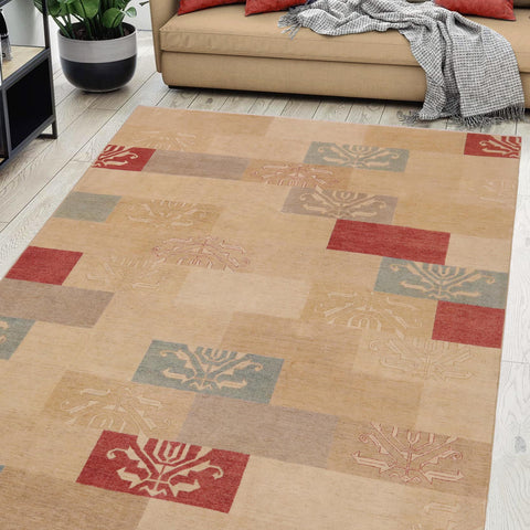 handmade Modern Kafkaz Tan Beige Hand Knotted RECTANGLE 100% WOOL area rug 9' x 12'