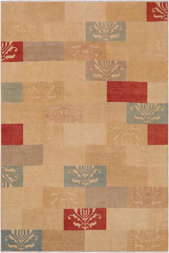 handmade Modern Kafkaz Tan Beige Hand Knotted RECTANGLE 100% WOOL area rug 9 X12 