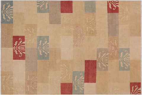 handmade Modern Kafkaz Tan Beige Hand Knotted RECTANGLE 100% WOOL area rug 9' x 12'