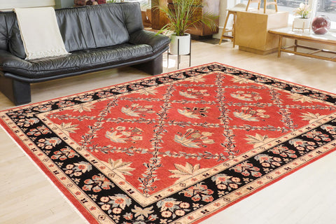 handmade Transitional Kafkaz Red Black Hand Knotted RECTANGLE 100% WOOL area rug 9' x 12'