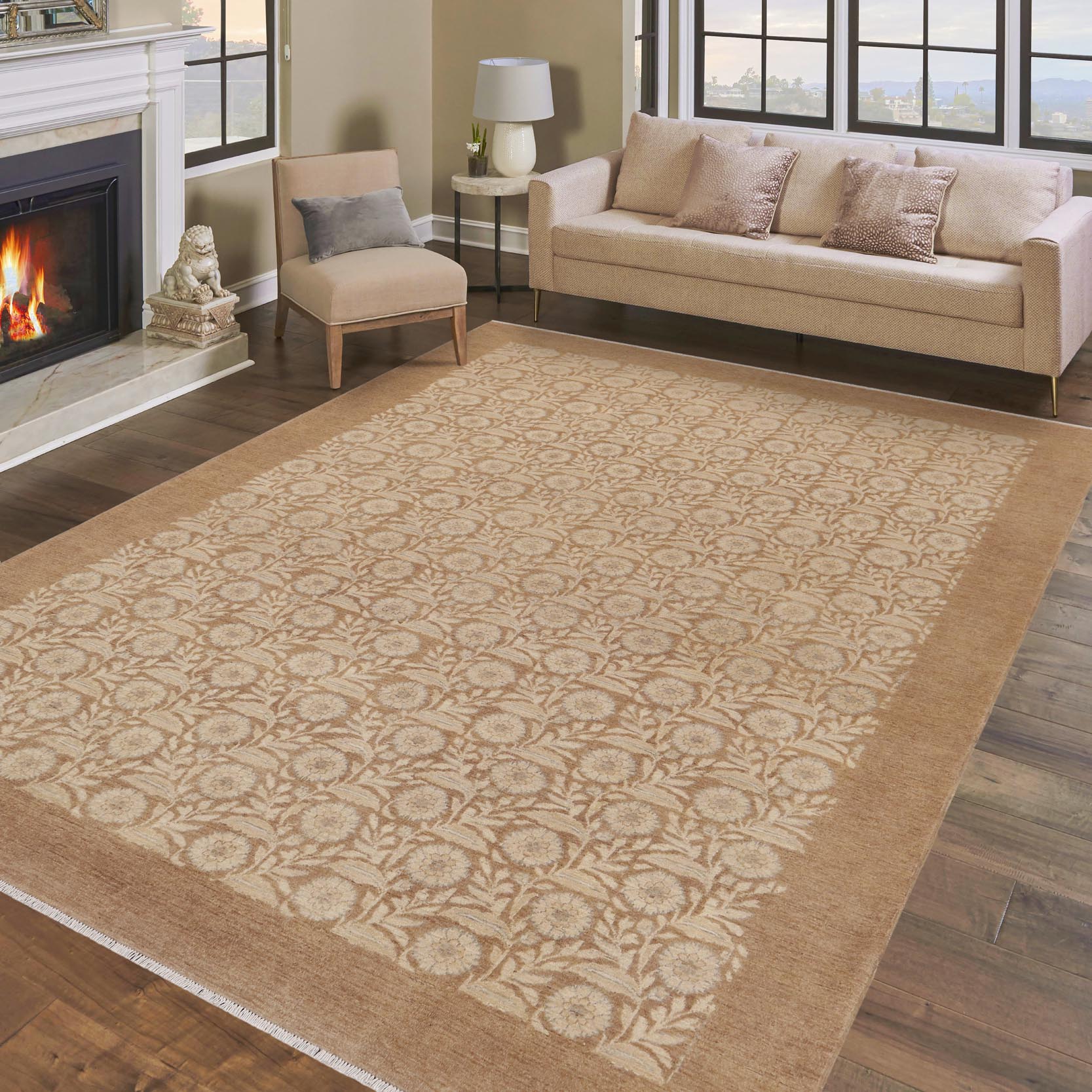 handmade Modern Kafkaz Beige Brown Hand Knotted RECTANGLE 100% WOOL area rug 9' x 12'