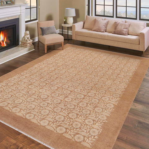 handmade Modern Kafkaz Beige Brown Hand Knotted RECTANGLE 100% WOOL area rug 9' x 12'