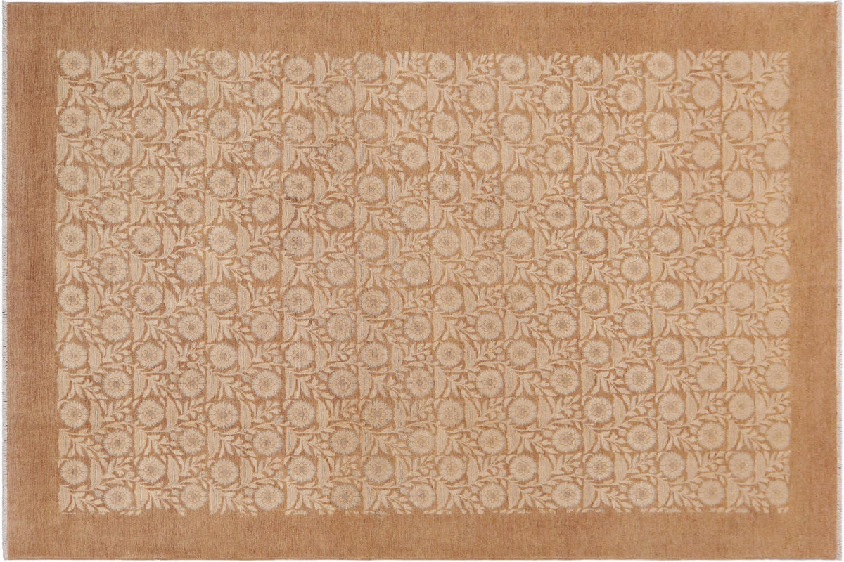 handmade Modern Kafkaz Beige Brown Hand Knotted RECTANGLE 100% WOOL area rug 9' x 12'