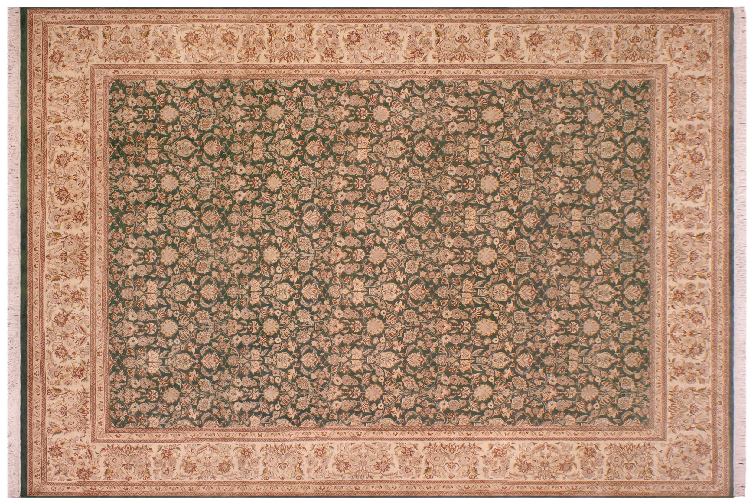 handmade Transitional Lahore Green Tan Hand Knotted RECTANGLE 100% WOOL area rug 9 x 12