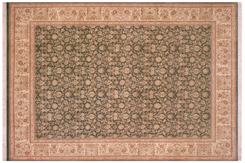 handmade Transitional Lahore Green Tan Hand Knotted RECTANGLE 100% WOOL area rug 9 x 12