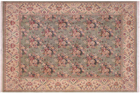 handmade Transitional Regular Lt. Green Tan Hand Knotted RECTANGLE 100% WOOL area rug 9x12