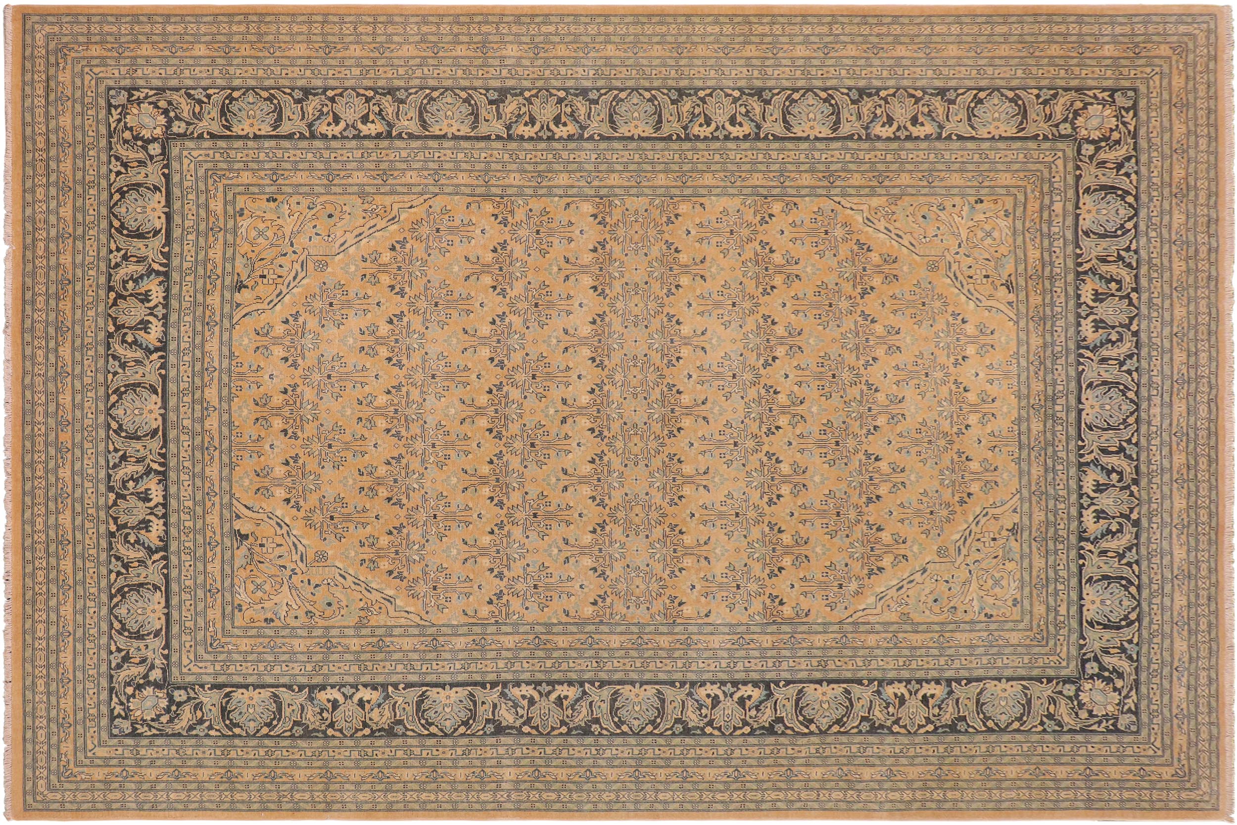 handmade Transitional Kafkaz Nude Drk.green Hand Knotted RECTANGLE 100% WOOL area rug 9x12