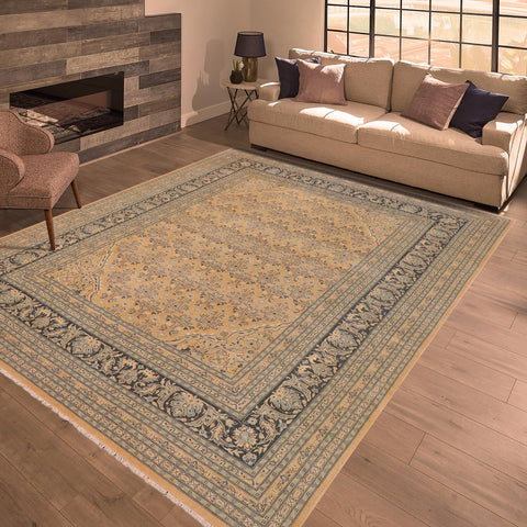 handmade Transitional Kafkaz Nude Drk.green Hand Knotted RECTANGLE 100% WOOL area rug 9x12