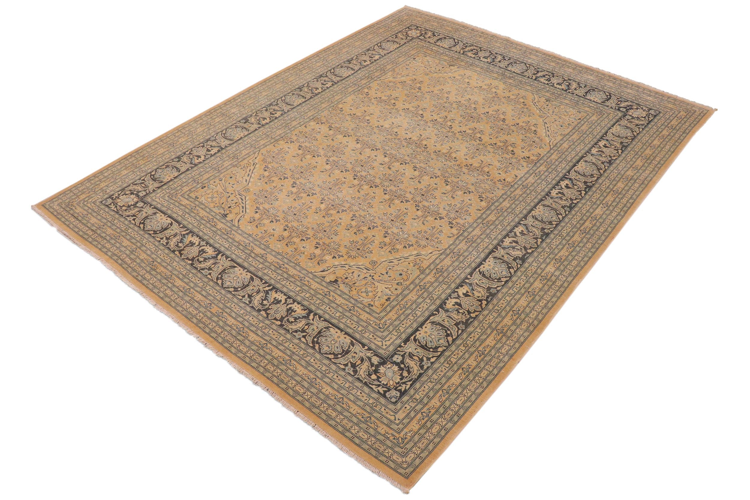 handmade Transitional Kafkaz Nude Drk.green Hand Knotted RECTANGLE 100% WOOL area rug 9x12